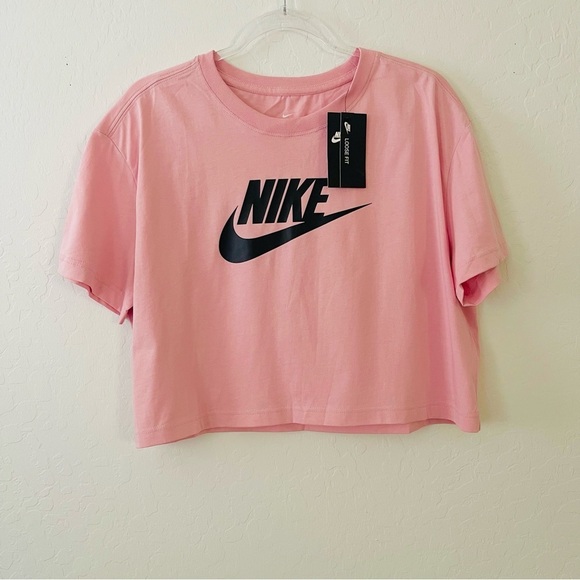 Nike Tops - Nike Pink Cropped Tee with Black Logo